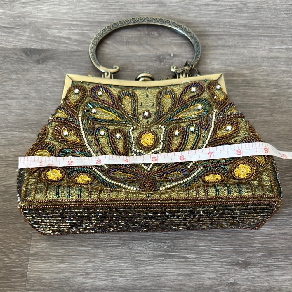 Beaded Handbag with Gold and Brown Accents - Picture 14 of 16